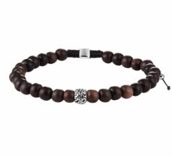Alternative view of Beaded bracelet wood and silver 6.5 mm 19 - 26 cm
