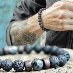 Bracelet with wooden and lava beads