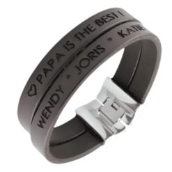leren heren armband met naam gegraveerd