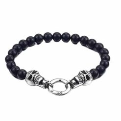 Alternative view of Natural stone bracelet with stainless steel skull clasp