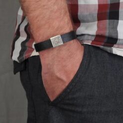 Alternative view of Leather Bracelet for fingerprint or text