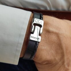 Leather bracelet with names and text